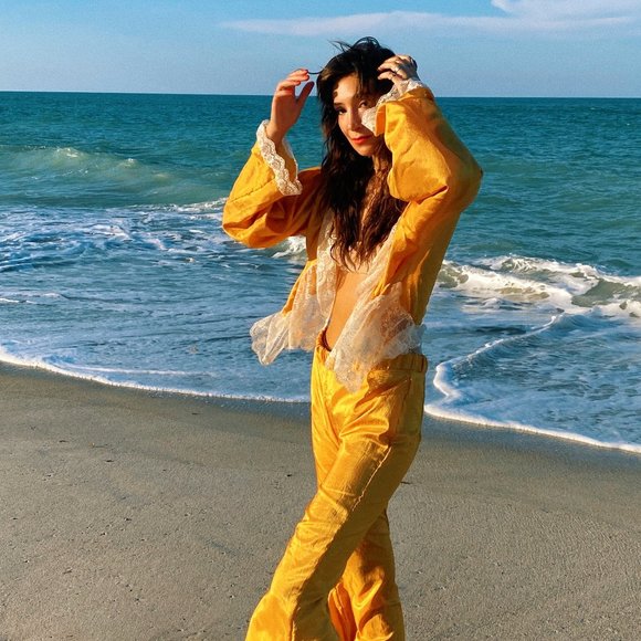Vintage Mustard Gold High Waist Flare Pants Set